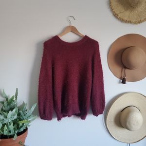 Fuzzy Knit Maroon Long Sleeve Sweater